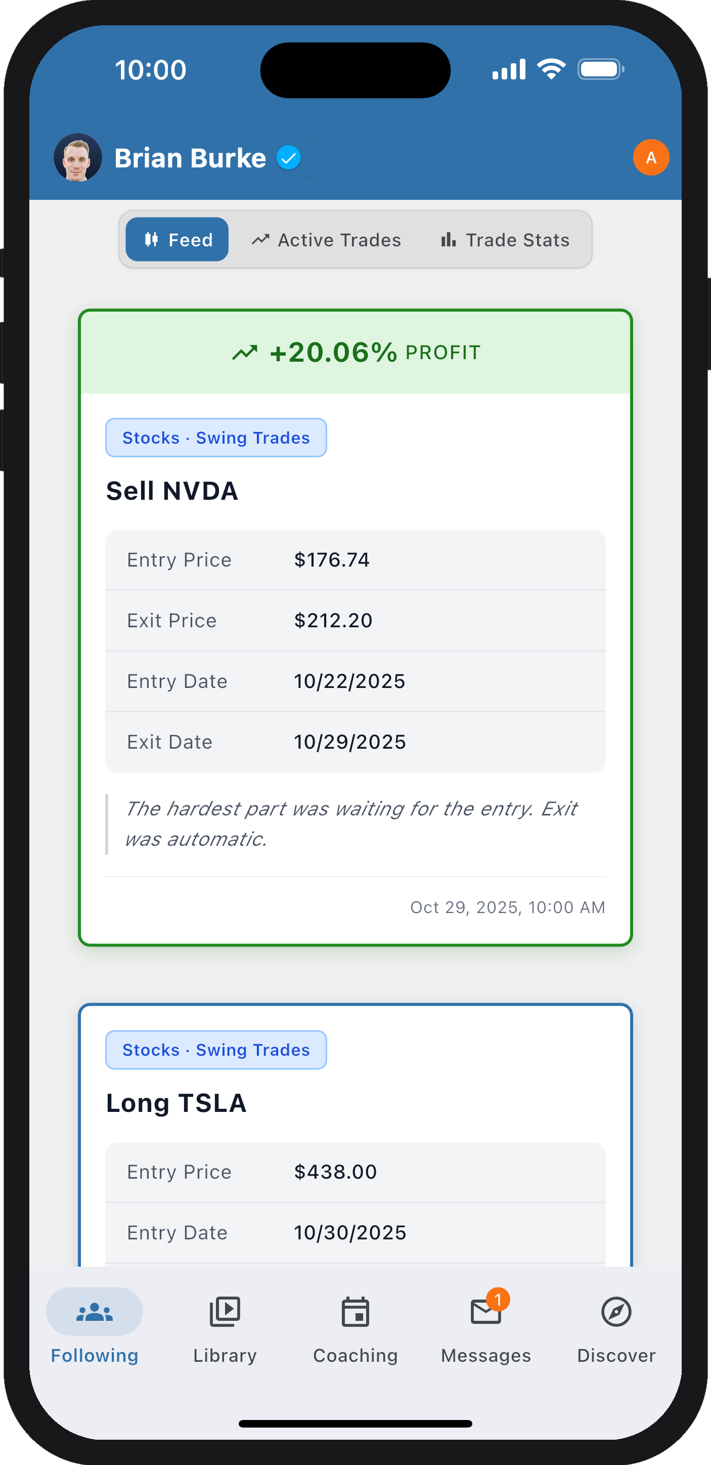 Verified Trade Alerts mobile app